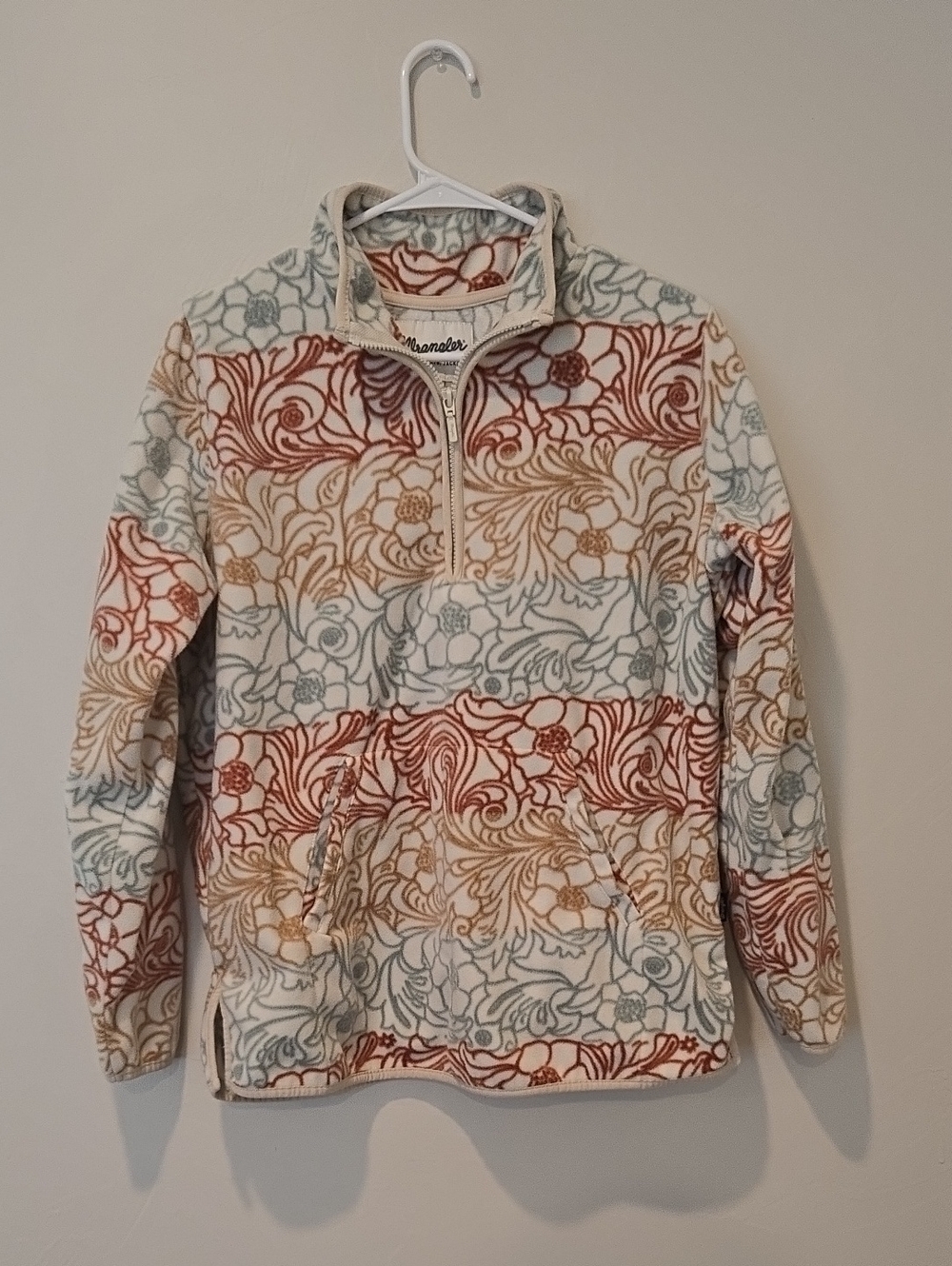 Wrangler Floral Quarter-Zip Fleece Pullover - Cream, Rust, Light Blue, Mustard